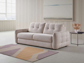 Stylish and comfortable beige sofabed with tufted cushions perfect for living rooms