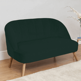 Widdop Two Seater Sofa in dark green with elegant curved design and wooden legs