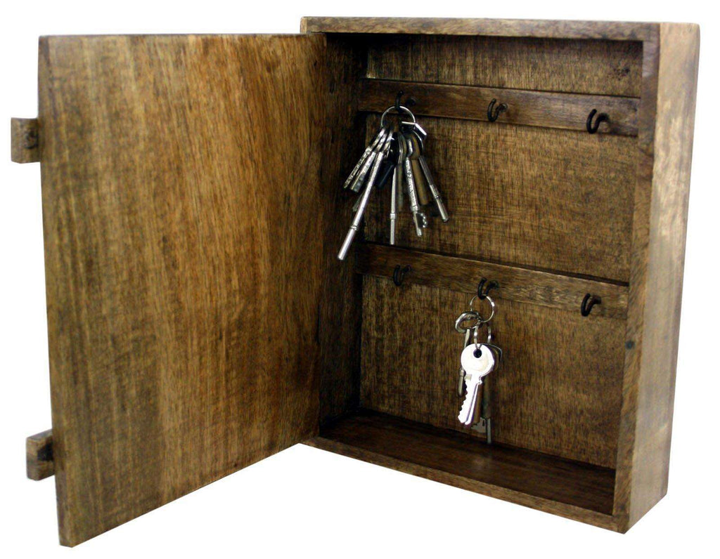 Solid Wood Wall Hanging Key Cabinet with 6 Hooks Geko Products