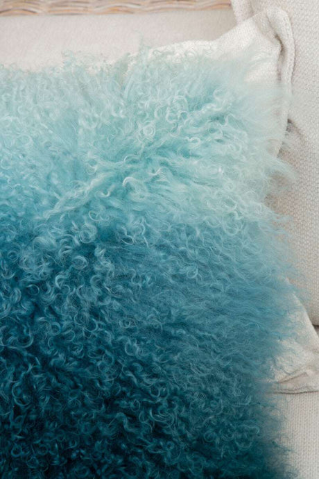 Orsina Square Cushion in Ombre Aqua Blue with Soft Curly Texture for Stylish Home Decor