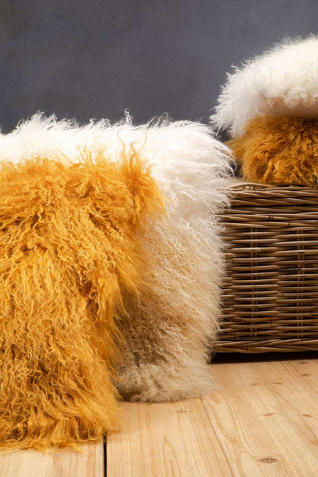 Orsina Square Cushion in White and Yellow Faux Fur, adding texture to home decor