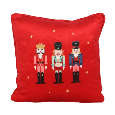 Festive Red Square Cushion Nutcracker Design N/A
