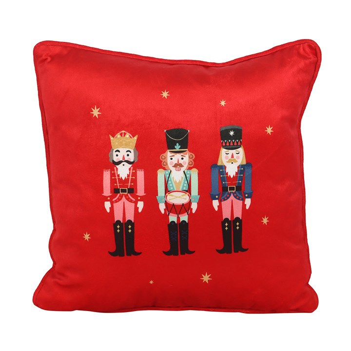 Festive Red Square Cushion with Nutcracker Design N/A