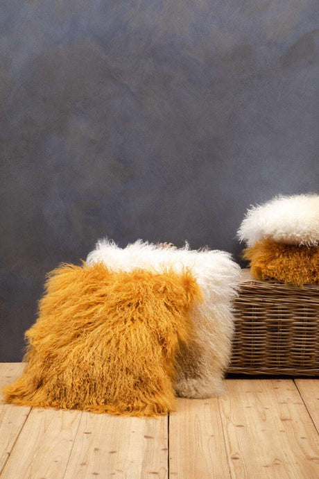 Soft Orsina Square Cushion in mustard yellow and white, perfect for cosy interiors and stylish decor