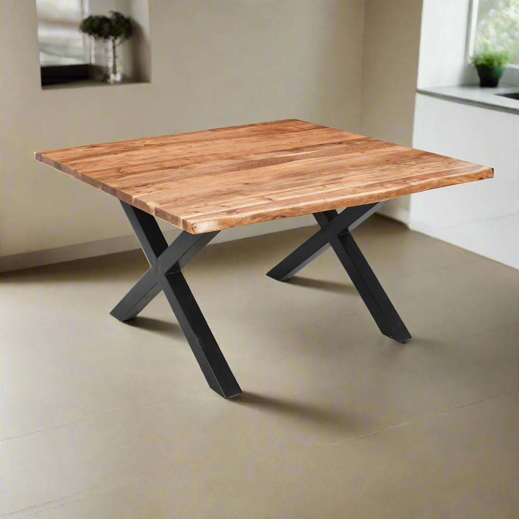 Live Edge Collection Large Square Dining Table BROWN METAL Shades 4 Seasons