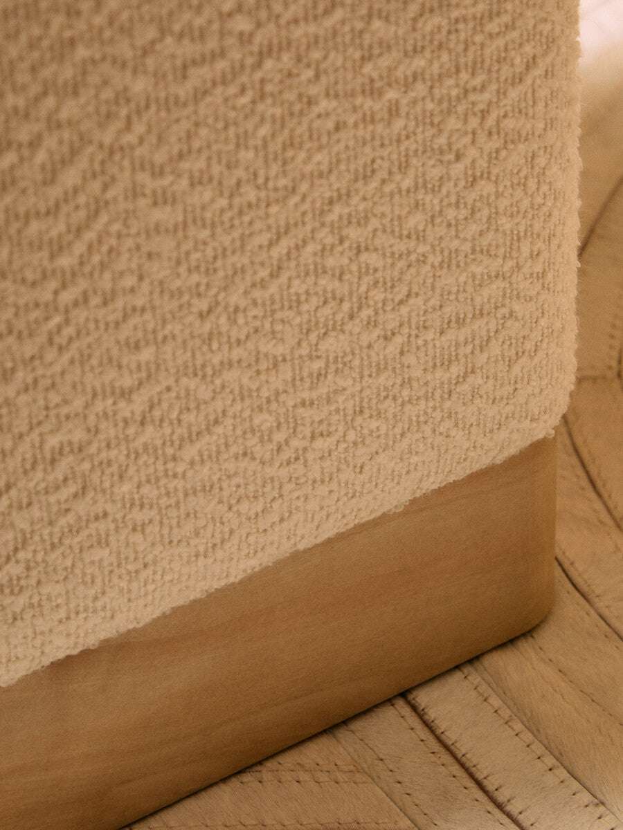 Mota Burl Wood And Cream Boucle Square Stool Orsina