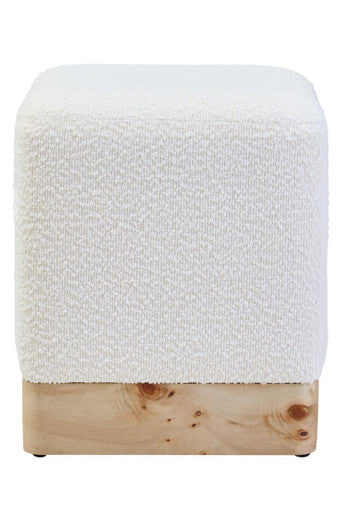 Mota Burl Wood And Cream Boucle Square Stool Orsina
