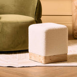 Mota Burl Wood And Cream Boucle Square Stool Orsina