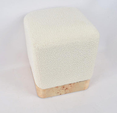 Mota Burl Wood And Cream Boucle Square Stool Orsina
