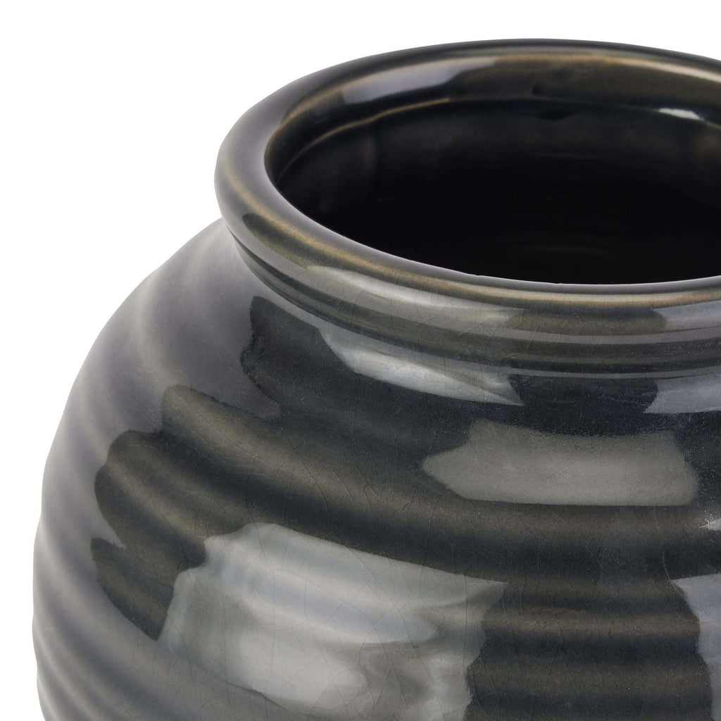 Shades 4 Seasons Stylish Black Ceramic Squat Vase Shades 4 Seasons