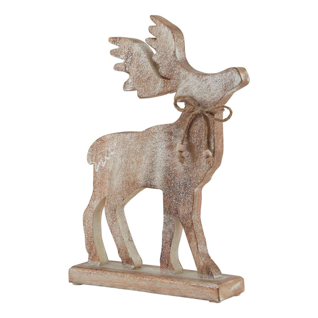White Wash Collection Large Wooden Sparkle Stag Decoration BROWN WOOD Shades 4 Seasons
