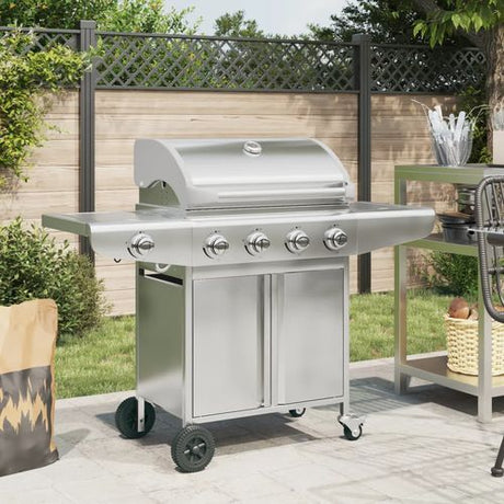 vidaXL Gas BBQ Grill with 4 Burners Silver Stainless Steel vidaXL