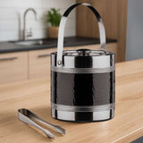 Orsina Ice Bucket in sleek black with chrome accents and included tongs for elegant chilling