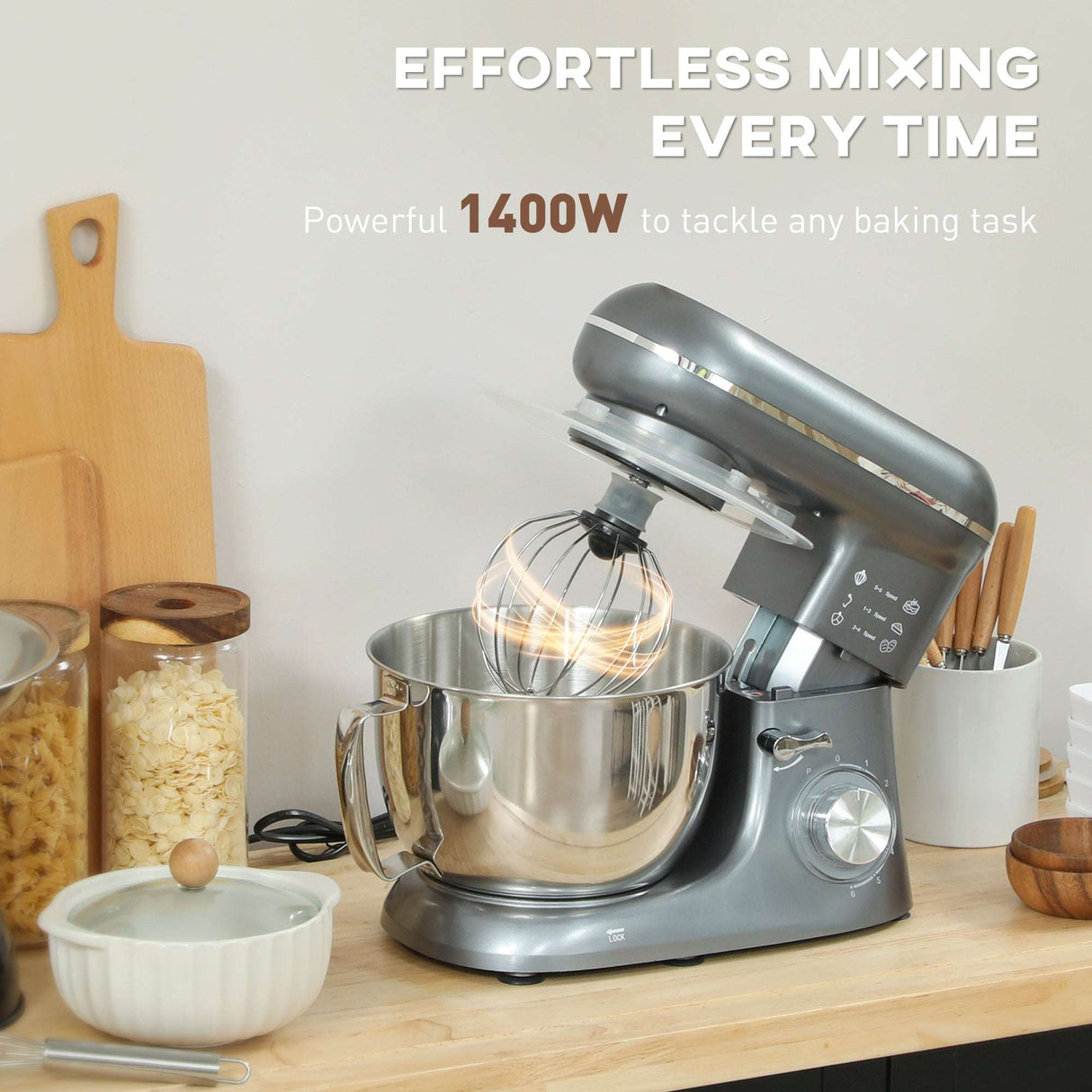 Wise Galleria Stand Mixer with 1400W Power for Effortless Mixing in Any Baking Task