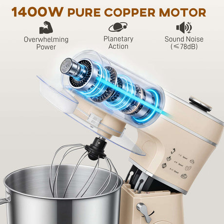 1900W Stand Mixer with Pure Copper Motor and Planetary Action for Efficient Mixing