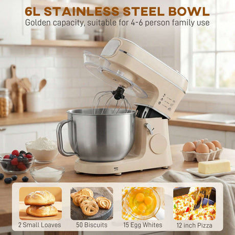 Wise Galleria Stand Mixer with 6L stainless steel bowl, ideal for baking multiple recipes for family use