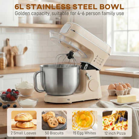 Wise Galleria Stand Mixer with 6L stainless steel bowl, ideal for baking multiple recipes for family use