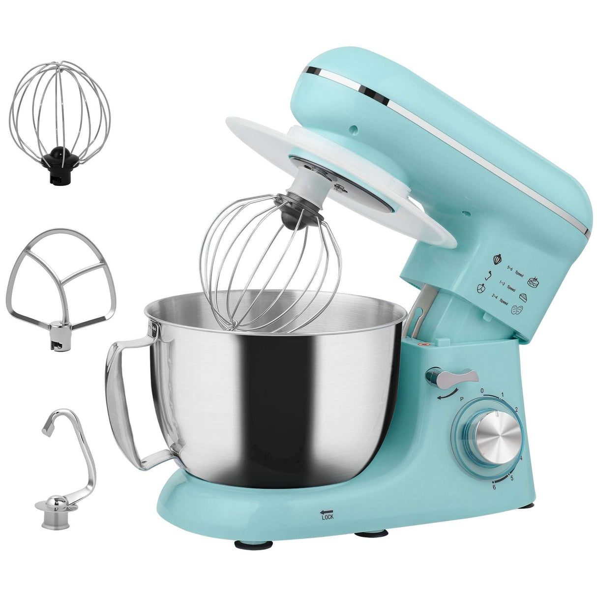 Wise Galleria Stand Mixer in Turquoise with Stainless Steel Bowl and Attachments for Baking