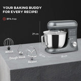 Wise Galleria Stand Mixer with stainless steel bowl and various attachments for versatile baking