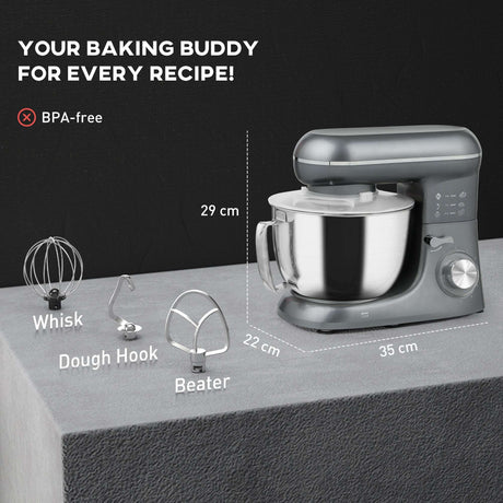 Wise Galleria Stand Mixer with stainless steel bowl and various attachments for versatile baking