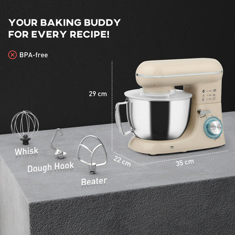 Wise Galleria Stand Mixer with stainless steel bowl and three attachments for versatile baking