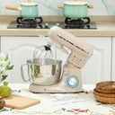 Wise Galleria Stand Mixer in cream with stainless steel bowl and whisk, perfect for baking and mixing