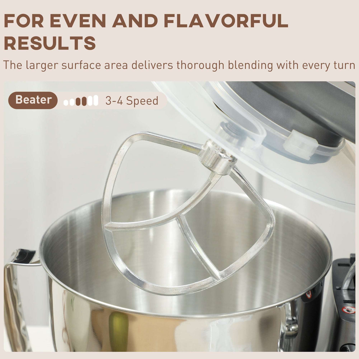 Wise Galleria Stand Mixer with a stainless steel bowl and 3-4 speed beater for even blending