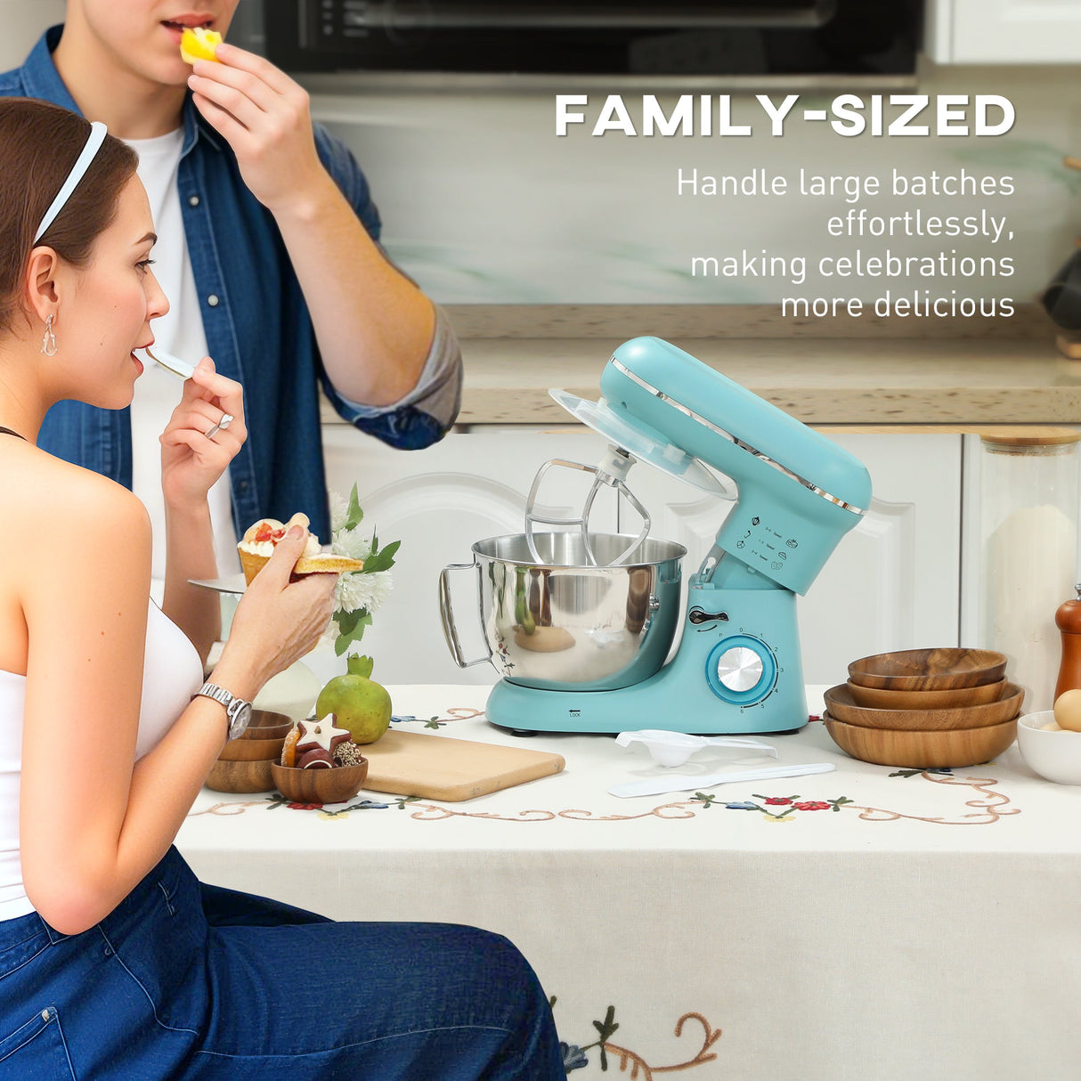 Wise Galleria Family-Sized Stand Mixer in Aqua, perfect for handling large batches easily