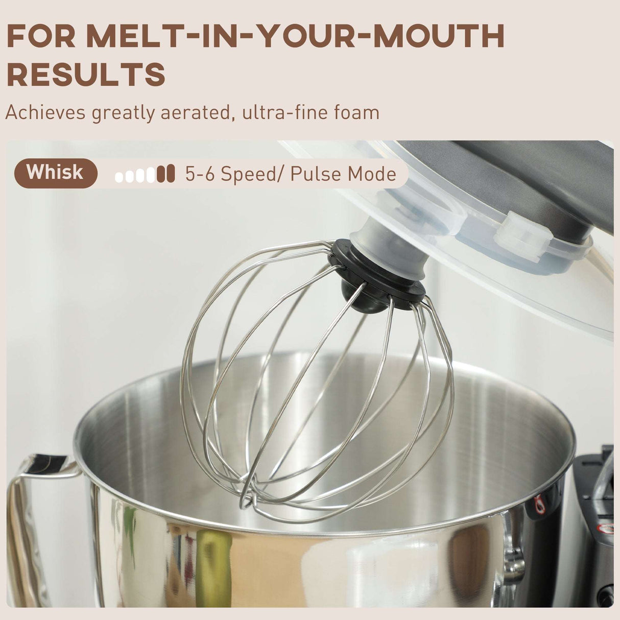 Wise Galleria Stand Mixer with Whisk Attachment for Achieving Ultra-Fine Foam and Melt-in-Your-Mouth Results
