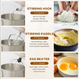 Wise Galleria Stand Mixer with stirring hook, paddle, and egg beater for versatile cooking tasks