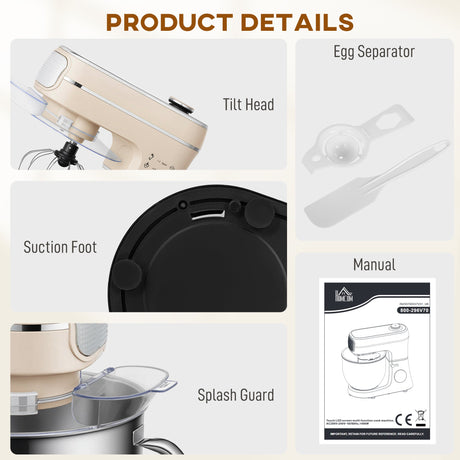 Wise Galleria Stand Mixer with tilt head, splash guard, egg separator, and suction foot for easy mixing