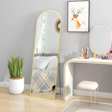 Stylish Standing Mirror with Yellow Frame in a Modern Bedroom Setting