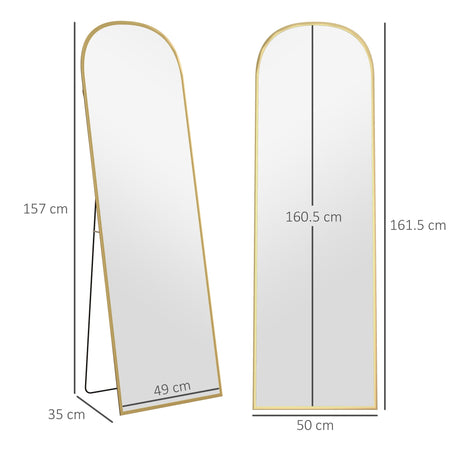 Elegant standing mirror with a gold frame and a height of 157 cm for stylish home decor