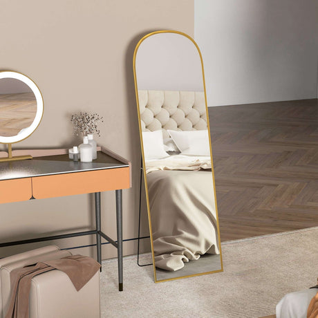 Elegant Standing Mirror in Gold Frame, Ideal for Bedroom or Dressing Area Decor