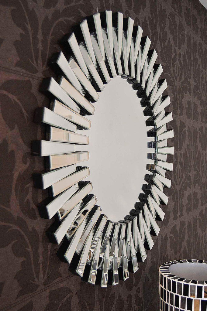 Starburst All Glass Stylised Round Mirror Unbranded