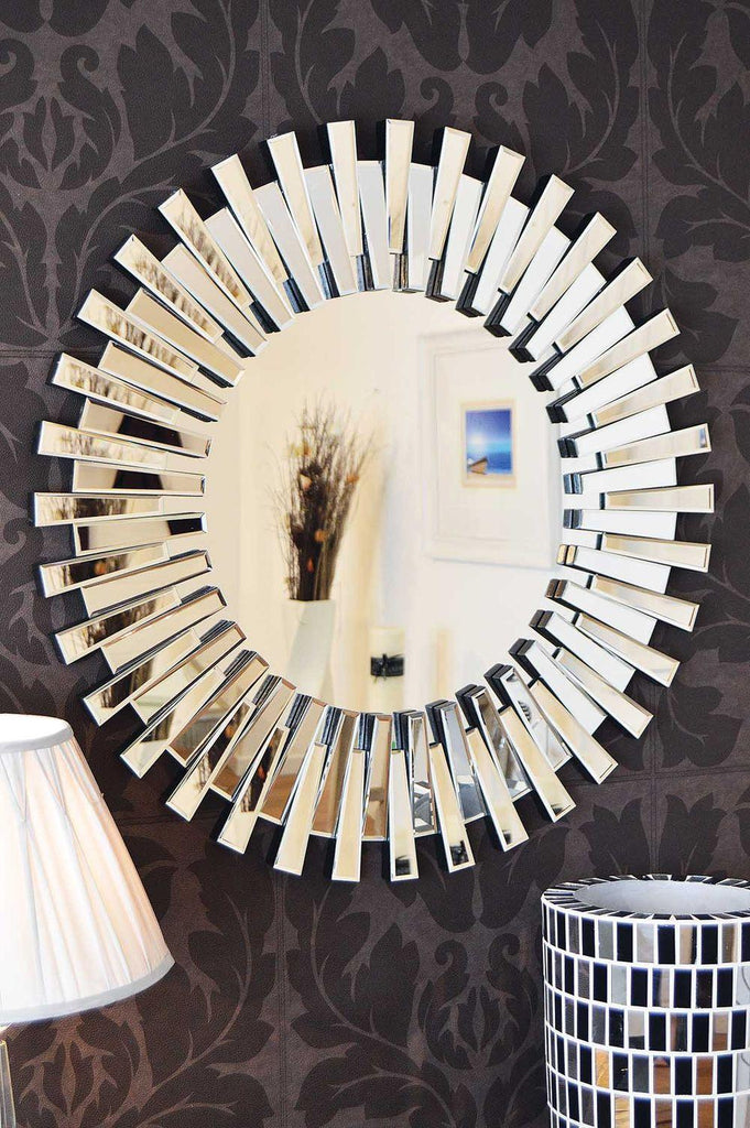 Starburst All Glass Stylised Round Mirror Unbranded