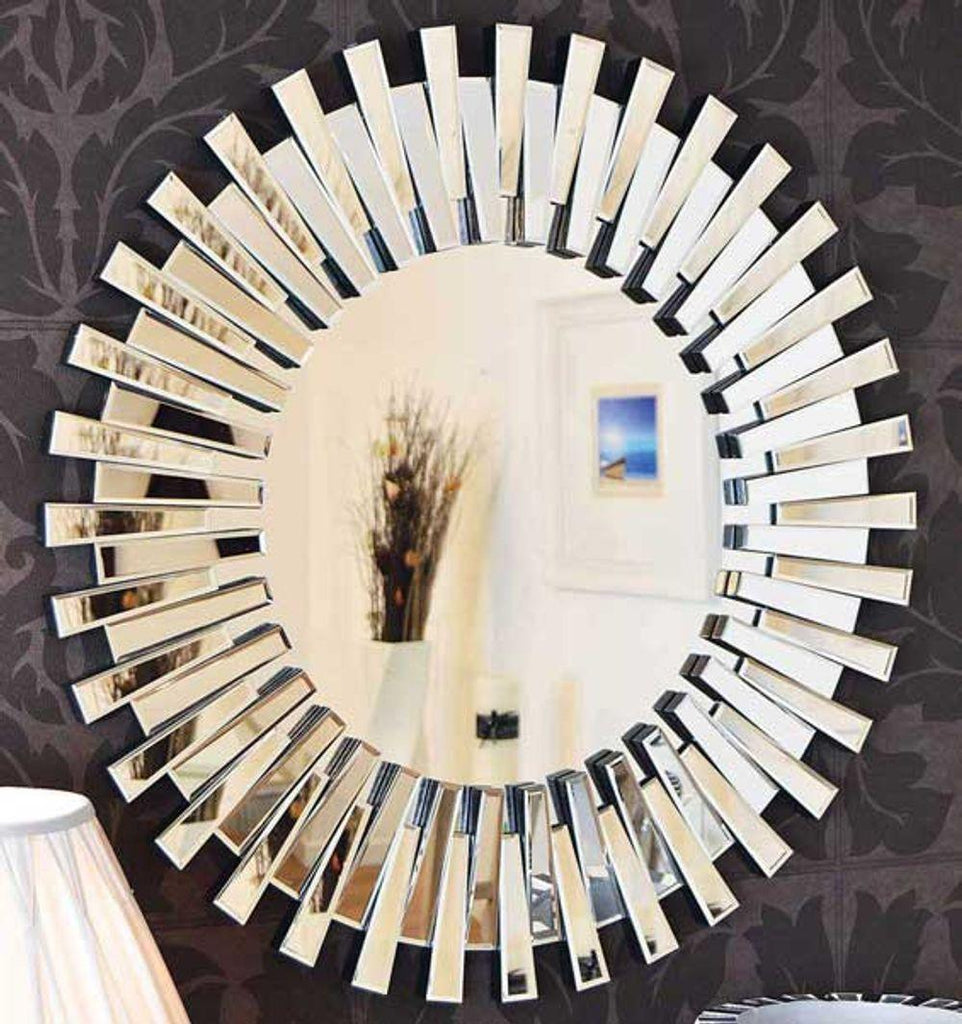 Starburst All Glass Stylised Round Mirror Unbranded