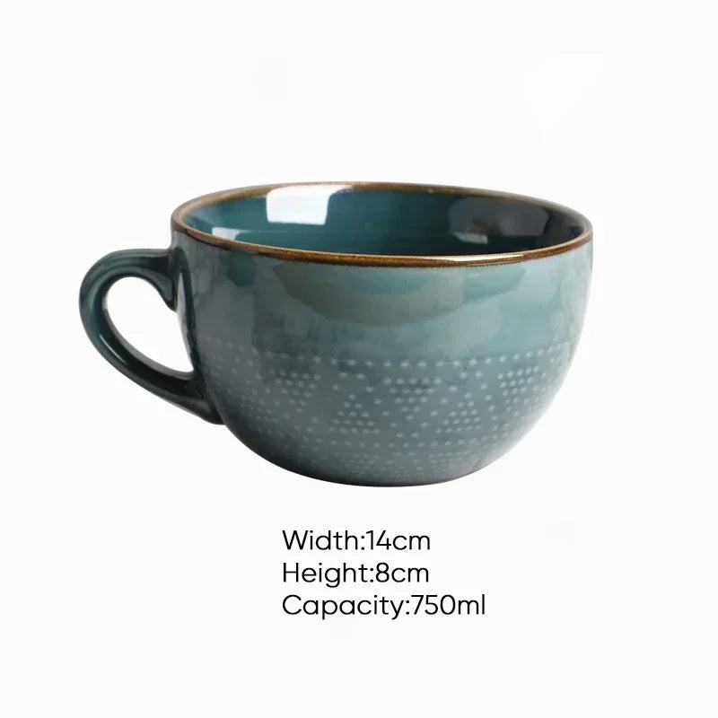 Nisu Home Stoneware Cup in teal colour with a 750ml capacity and unique dot pattern