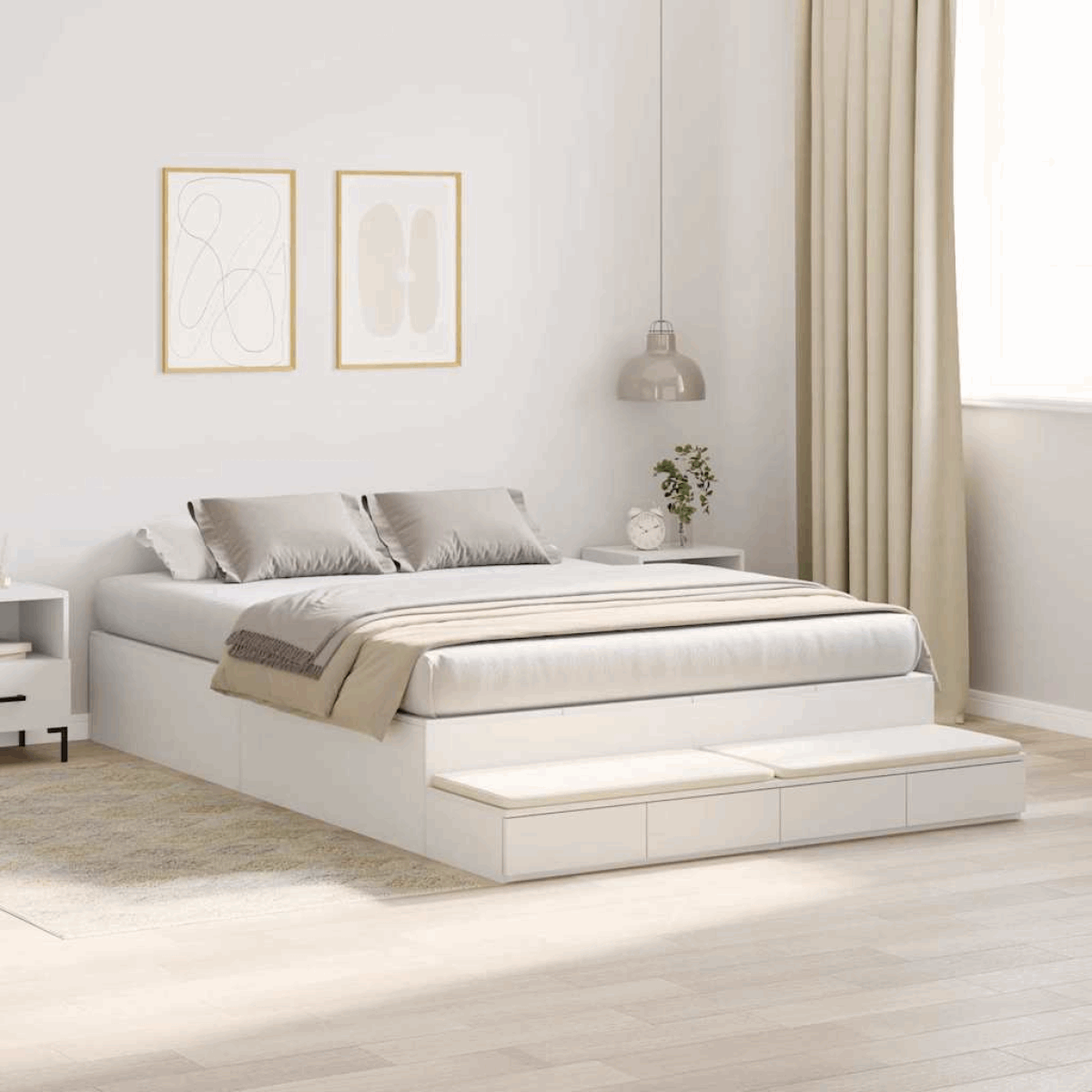 vidaXL Storage Bed Frame White 226.5 x 140 x 31.5 cm Engineered wood vidaXL