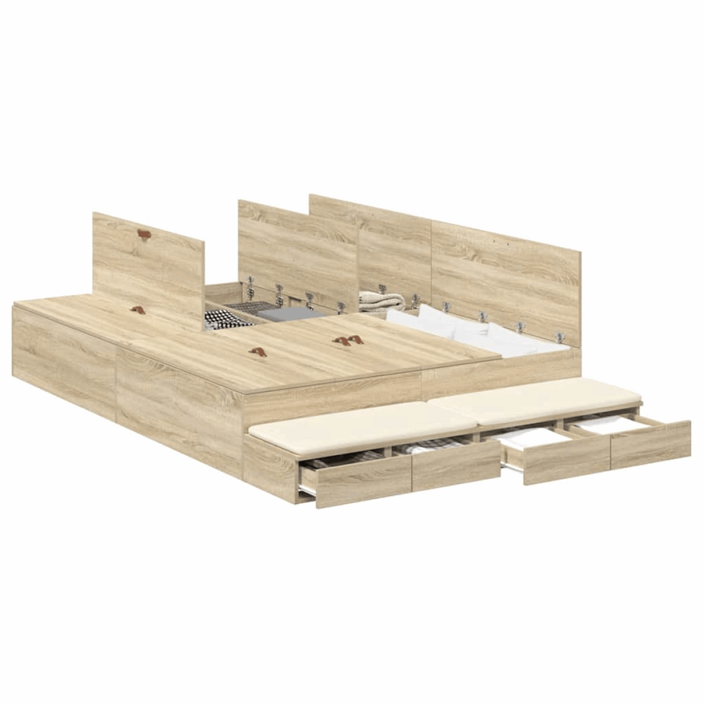 vidaXL Storage Bed Frame with Drawer Sonoma Oak 236.5 x 140 x 31.5 cm vidaXL