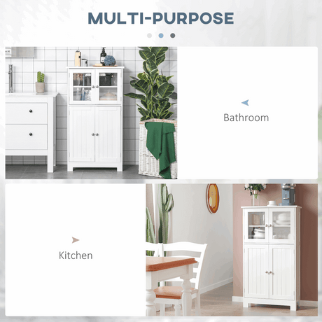 Bathroom Floor Storage Cabinet with Tempered Glass Doors White kleankin