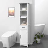 Tall Bathroom Storage Cabinet, Slim Freestanding Linen Tower, White Unbranded