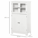 Bathroom Floor Storage Cabinet with Tempered Glass Doors White kleankin