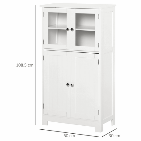 Bathroom Floor Storage Cabinet with Tempered Glass Doors White kleankin