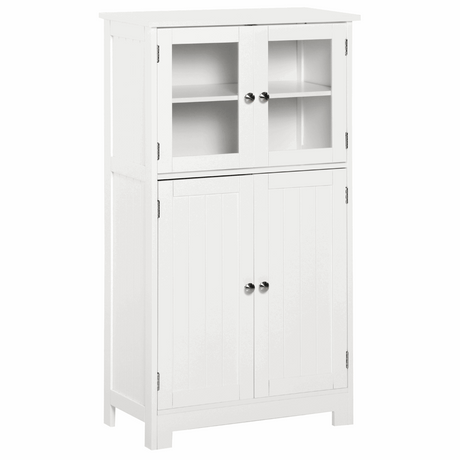 Bathroom Floor Storage Cabinet with Tempered Glass Doors White kleankin