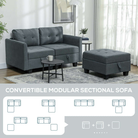 Convertible modular sectional sofa with ottoman and storage features for versatile living spaces