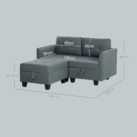 Wise Galleria Storage Sofa in Grey with Buttons and Convenient Storage Space, Ideal for Small Living Rooms