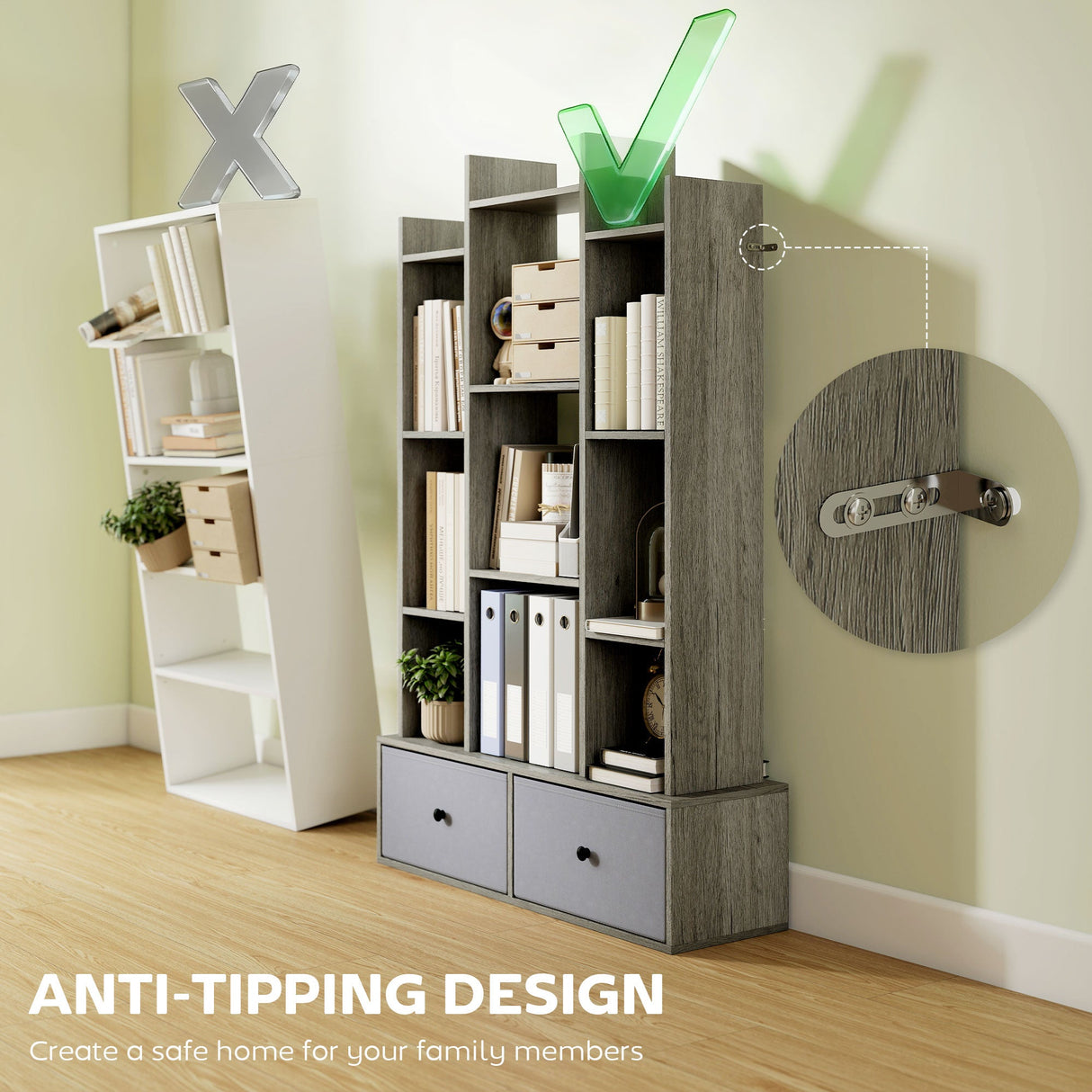 Storage Unit with Anti-Tipping Design and Grey Finish, Ideal for Secure Home Organisation
