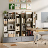 Modern Storage Unit with Open Shelves and Drawers for Organising Books and Office Supplies