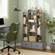 Modern wooden storage unit with bookshelves and drawers, ideal for home office decor